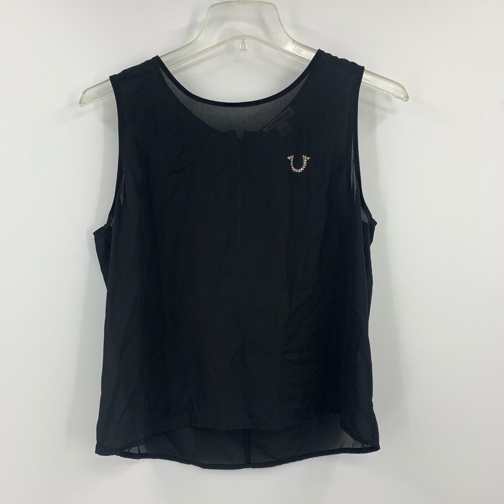 🩵TRUE RELIGION womens S black woven tank with crystal logo